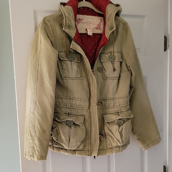 Abercrombie & Fitch Jackets & Blazers - Abercrombie & Fitch Kids Khaki Jacket with Red Interior